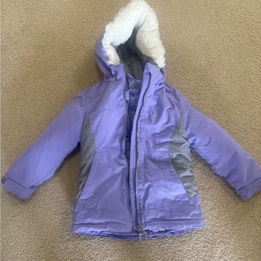 Girls' XS 5-6 Gerry Brand Purple Hooded dual lWinter Coat with Faux Fur Trim